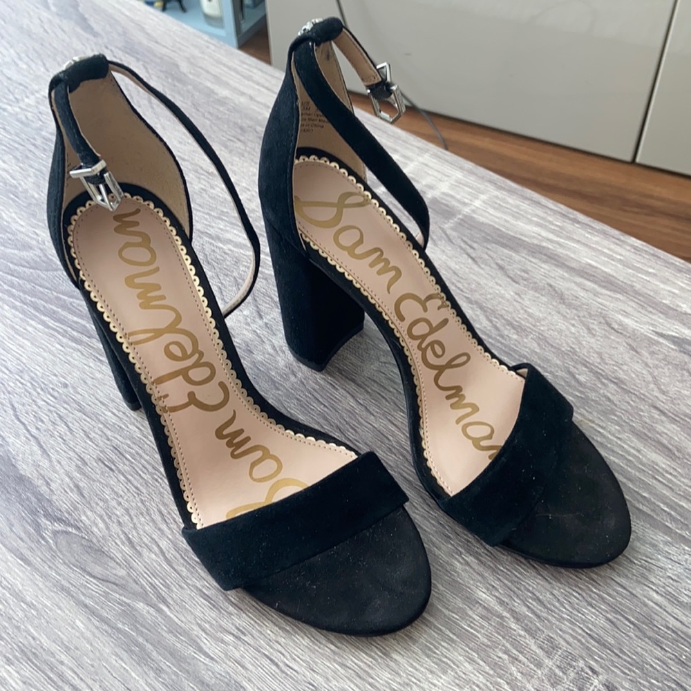 Sam Edelman Black Yaro Strap Suede Sandal Heel 6.5